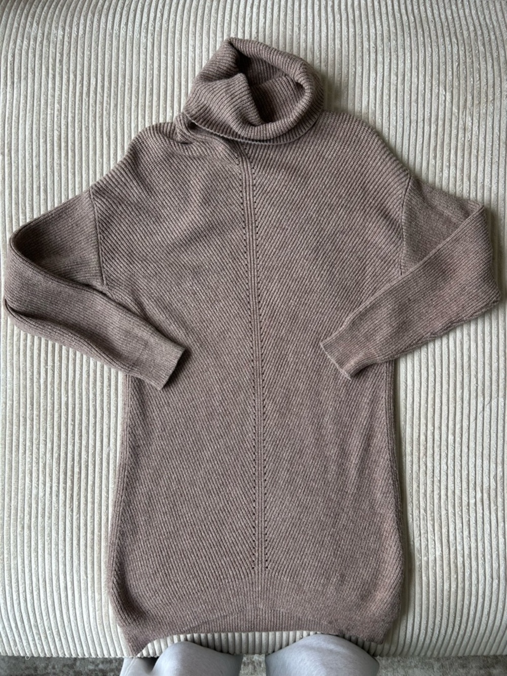 Turtleneck Longline Sweater Dress in Taupe